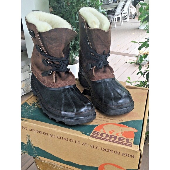Sorel Leather Boots Mens 12 Bighorn Gaucho Lined Winter Rubber Snow with BOX main image 7